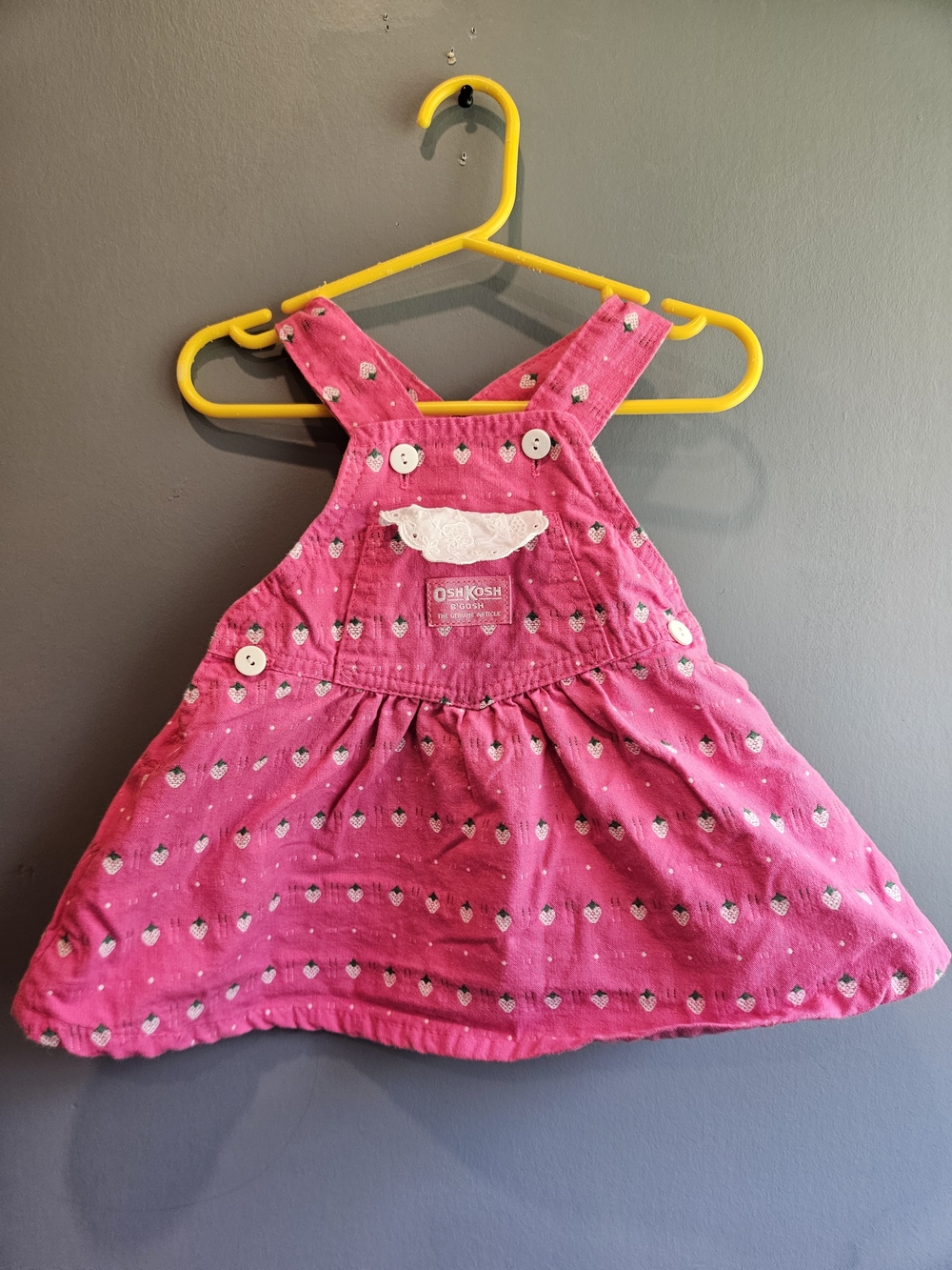 Vintage OshKosh B’gosh Pink Strawberry Overall 90s Dress